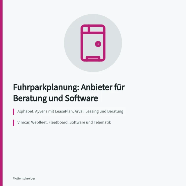 Übersicht zu Anbietern für Fuhrparkplanung mit Beratung und Software. Welche Anbieter unterstützen die Fuhrparkplanung mit Beratung und Software?